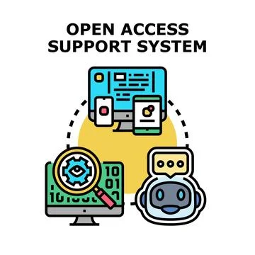 Open access support system managing data and user assistance Stock Illustration