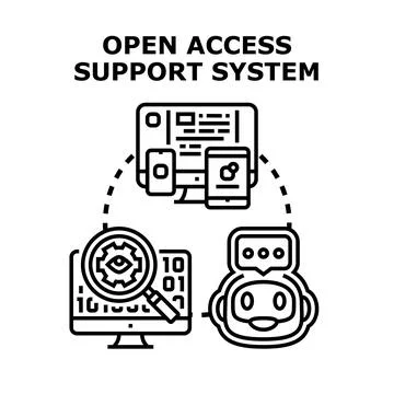 Open access support system managing data and user assistance Stock Illustration
