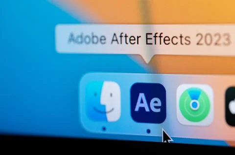 Open Adobe After Effects app in macbook dock Stock Photos