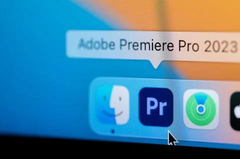 Open Adobe Premiere Pro app in macbook dock Stock Photos