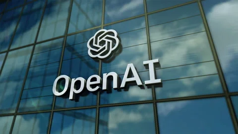 Open AI artificial intelligence company glass building concept Stock Footage 233260862