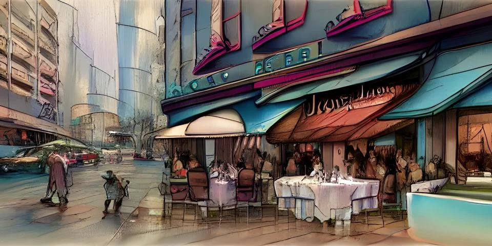 Open Air Cafe Stock Illustration