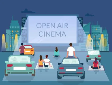 Open air cinema, vector poster design template Stock Illustration