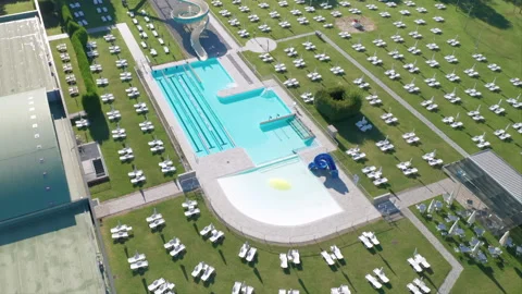 Open Air Empty Pubblic Swimming Pool Aerial View Stock Footage 139914075