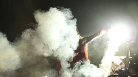 Open air Fire Show at night Stock Footage 47634218