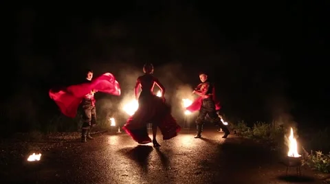 Open air Fire Show at night Stock Footage 47634231