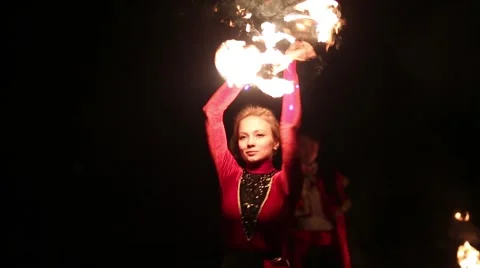 Open air Fire Show at night Stock Footage 47634255