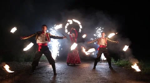 Open air Fire Show at night Stock Footage 47634278