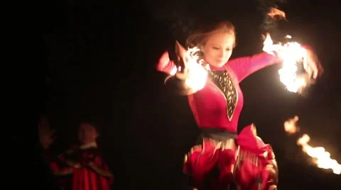 Open air Fire Show at night Stock Footage 47634280
