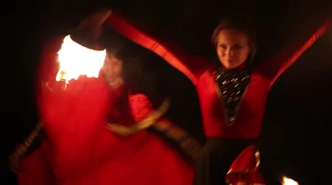 Open air Fire Show at night Stock Footage 47634304