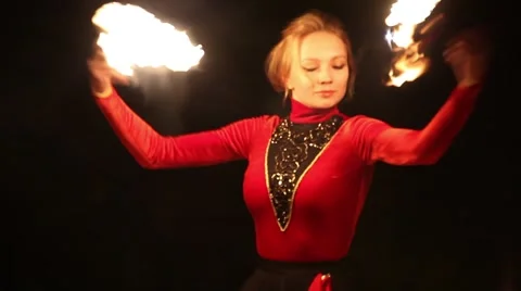 Open air Fire Show at night Stock Footage 47634308