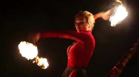 Open air Fire Show at night Stock Footage 47634309