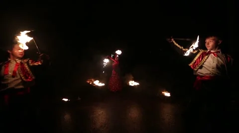 Open air Fire Show at night Stock Footage 47634320