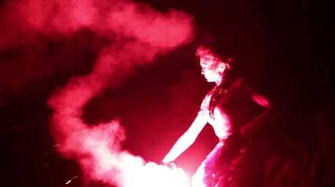 Open air Fire Show at night Stock Footage 47634379