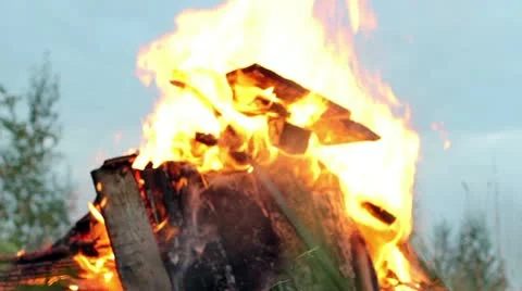 Open air fire in the summer Stock Footage 12234169