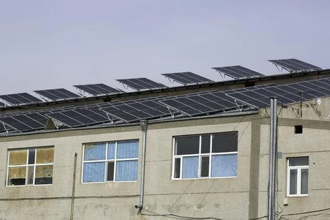 In the open air install environmentally friendly solar panels in the open air Stock Photos