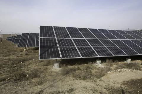 In the open air install environmentally friendly solar panels in the open air Stock Photos
