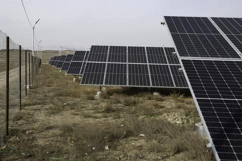 In the open air install environmentally friendly solar panels in the open air Stock Photos