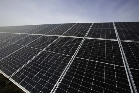 In the open air install environmentally friendly solar panels in the open air Stock Photos