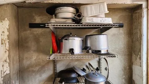 Open Air Kitchen With Hanging Kitchenware Stock Photos