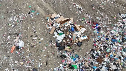 Open Air Landfill Garbage Dump Aerial Shot Environmental Pollution 4K Stock Footage 306005139