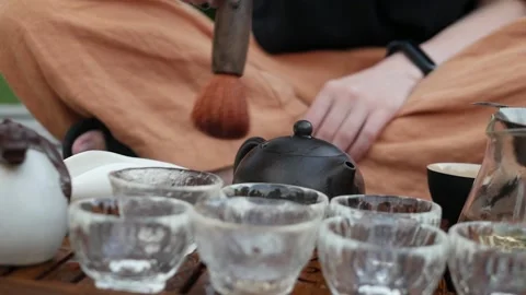 Open-air tea ceremony tea according to a traditional recipe Stock Footage 157872365