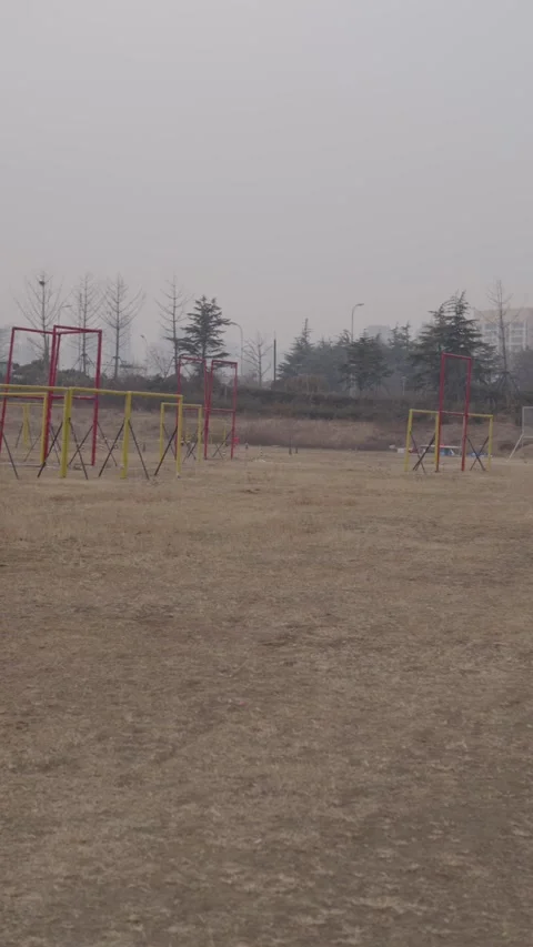 Open air test ground with modular structures and barriers used for advanced Stock Footage 328987297