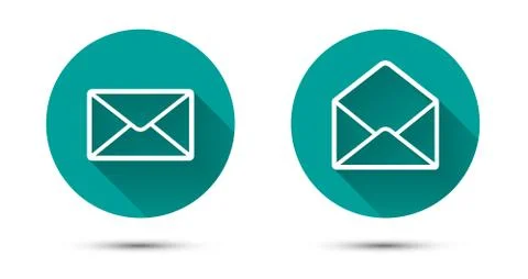 Open and close envelope icons with long shadow on green Stock Illustration