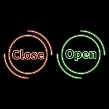 Open and Close neon iscription on dark background. Open Close Bright signboar Stock Illustration