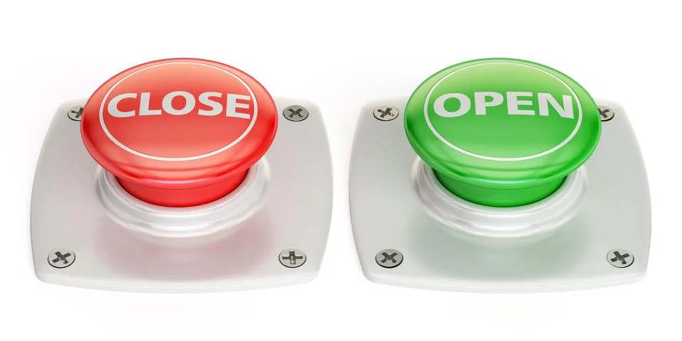 Open and close push button, 3D rendering Illustrazione stock