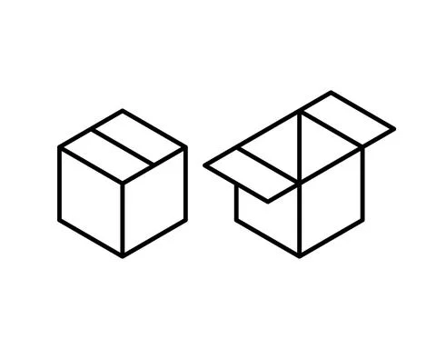 Open and closed box Outline simple vector icon on white background. Line pict Stock Illustration