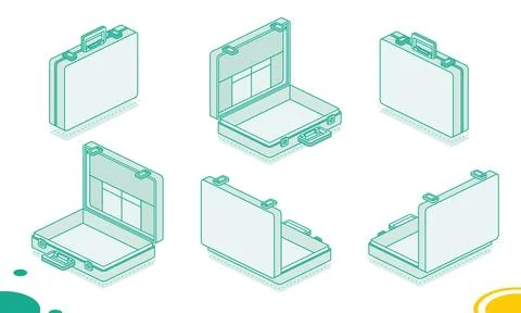 Open and closed briefcase with handle on white background. Isolated isometr.. Stock Illustration