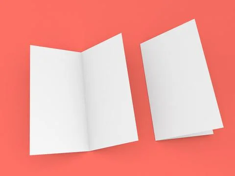 Open and closed brochure mockup on red background. Stock Illustration