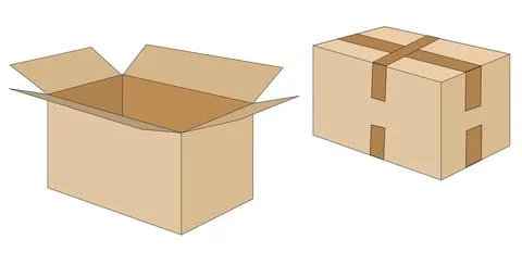 Open And Closed Cardboard Boxes Stock Illustration