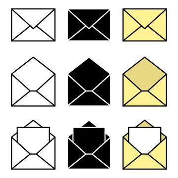 Open and closed envelope icon set. Mail symbol illustration.  outline silhoue Stock Illustration