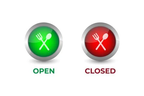 Open and closed with fork and spoon icons. Stock Illustration