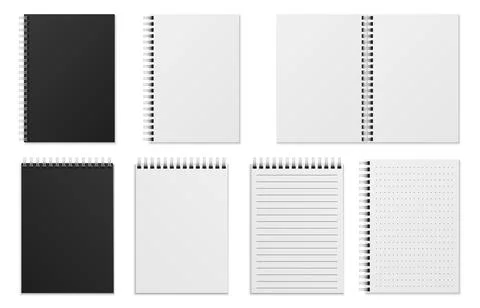 Open and closed notebook. Blank realistic spiral binder notepad or sketchbook Illustrazione stock