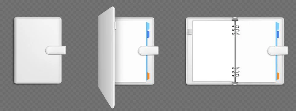 Open and closed notebook mockups set Stock Illustration