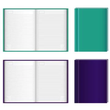 Open and closed notebook or diary set. Vector illustration. Stock Illustration