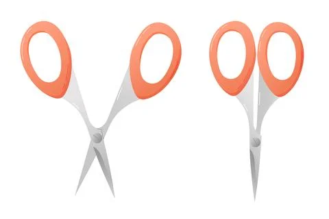 Open and closed scissors with red plastic handles Stock Illustration