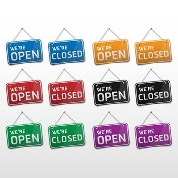 Open and closed sign with shadow isolated on white background Stock Illustration