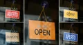 Open and closed signs (5 languages) HD Footage