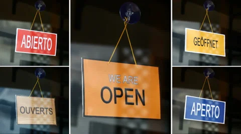 Open and closed signs (5 languages) Video stock 31045352