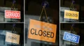 Open and closed signs (5 languages) HD Footage