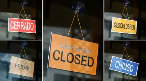 Open and closed signs (5 languages) Stock Footage 31055078
