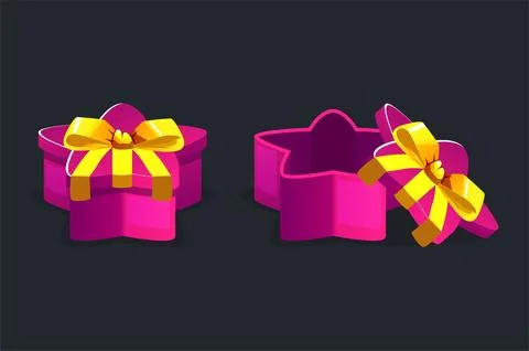 Open and closed star shaped gift boxes for games. Stock Illustration