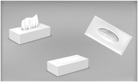 Open and closed tissue box process on light background Stock Illustration