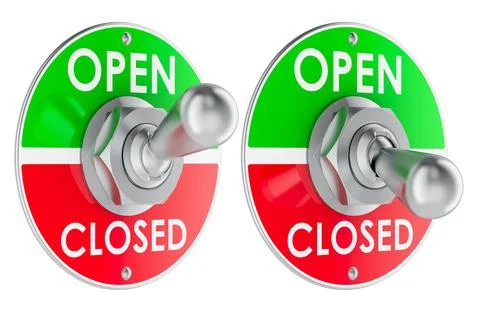 Open and closed toggle switches, 3D rendering 스톡 일러스트