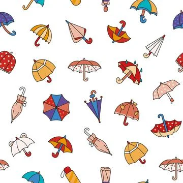 Open and closed umbrella. Seamless pattern. Illustrazione stock
