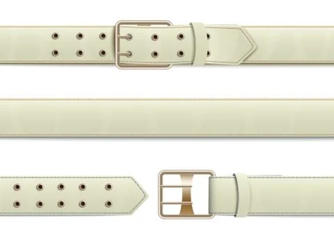 Open and closed white leather belt with metal buckle. Stock Illustration
